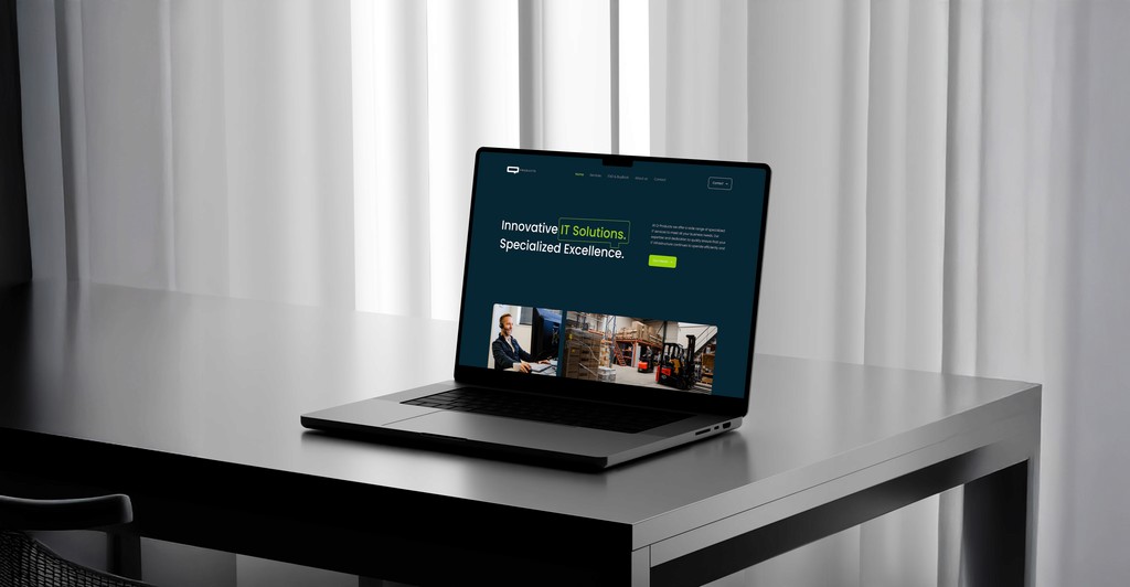 Q-Products laptop website mockup